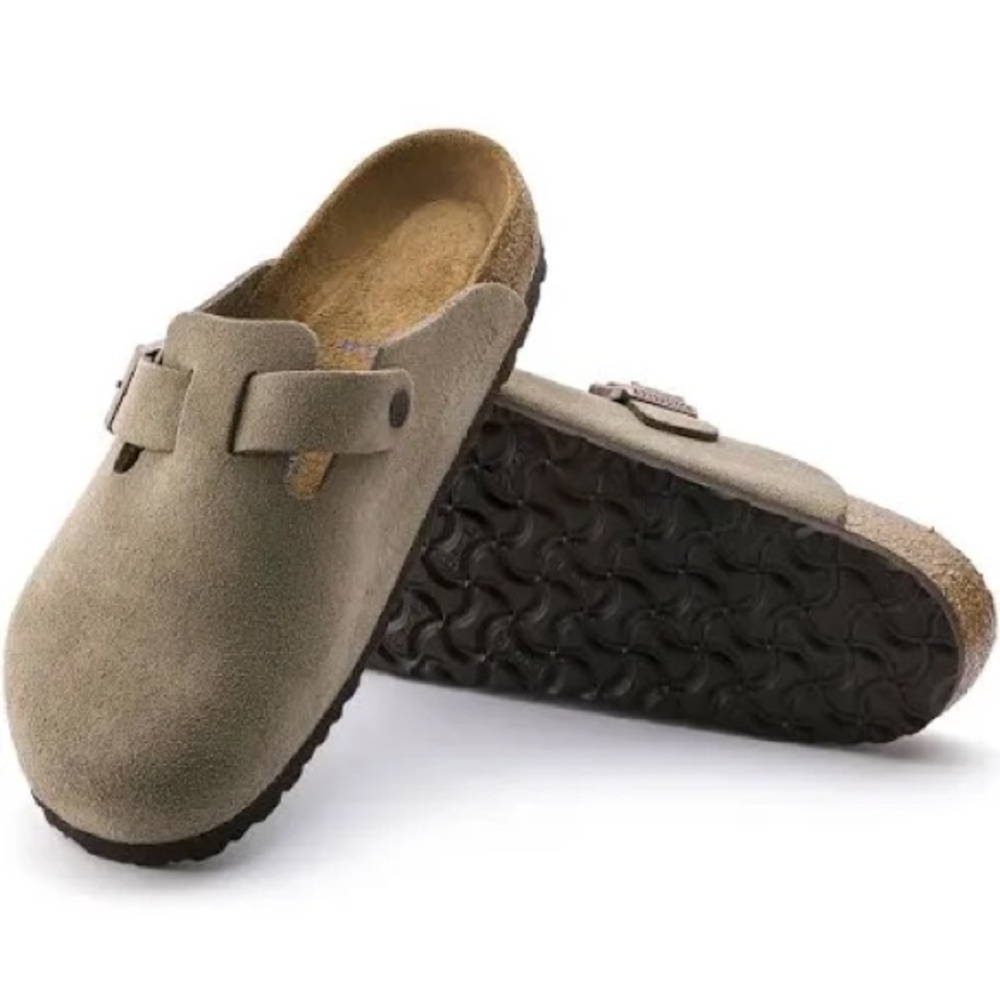 Birkenstock Taupe Suede Clogs